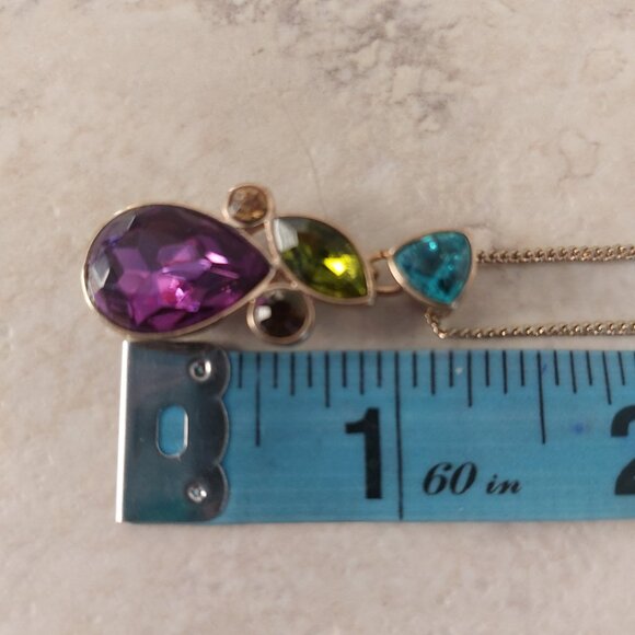 AVON Necklace Purple Pendant Gold Tone Rhinestones Colorful 18'' Vintage - Picture 7 of 10